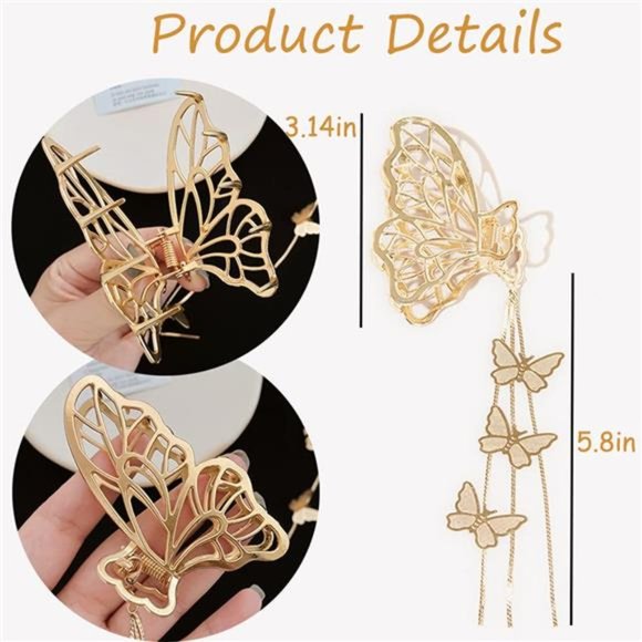 Butterfly Hair Clips 1PCS Butterfly Metal Hair Claw Clip Big Nonslip Gold Hair main image 4